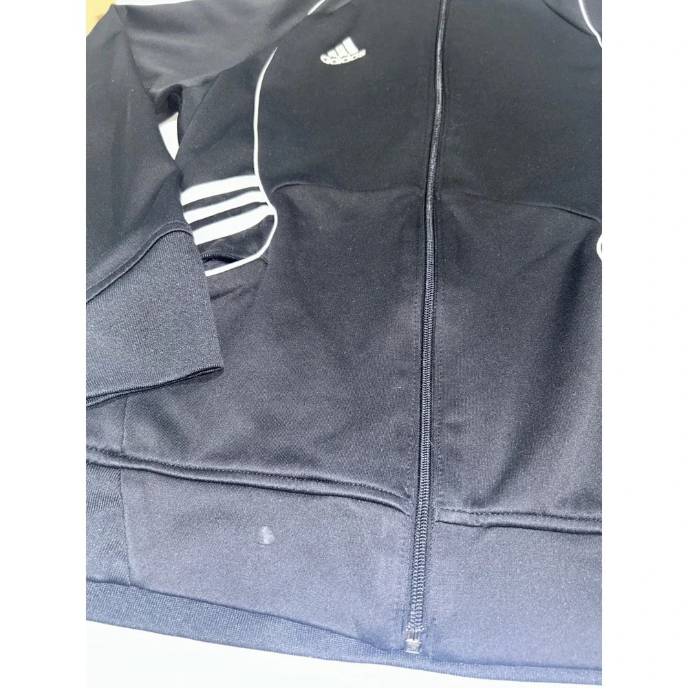 Adidas Mens Track Jacket Black White Piping 3-Stripe Full Zip Mock Neck Medium